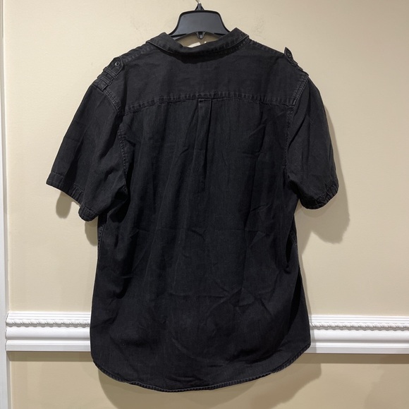 Washed Black Mens Shorts Sleeve Button Up - Picture 2 of 3